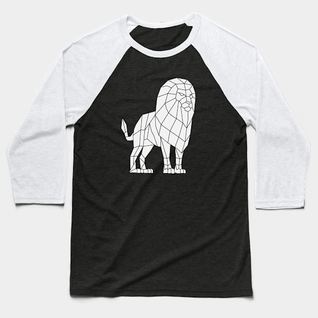 Origami Low Poly Lion on White Baseball T-Shirt by shaldesign